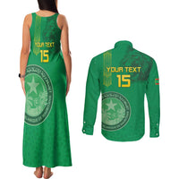 Custom Mauritania Football Couples Matching Tank Maxi Dress and Long Sleeve Button Shirt Coat Of Arms With Islamic Pattern - Wonder Print Shop