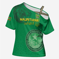 Custom Mauritania Football Cross Shoulder Shirt Coat Of Arms With Islamic Pattern - Wonder Print Shop