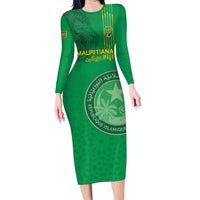Custom Mauritania Football Family Matching Long Sleeve Bodycon Dress and Hawaiian Shirt Coat Of Arms With Islamic Pattern - Wonder Print Shop
