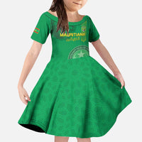 Custom Mauritania Football Family Matching Off The Shoulder Long Sleeve Dress and Hawaiian Shirt Coat Of Arms With Islamic Pattern - Wonder Print Shop
