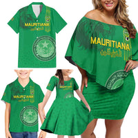 Custom Mauritania Football Family Matching Off Shoulder Short Dress and Hawaiian Shirt Coat Of Arms With Islamic Pattern - Wonder Print Shop