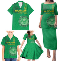 Custom Mauritania Football Family Matching Puletasi and Hawaiian Shirt Coat Of Arms With Islamic Pattern - Wonder Print Shop