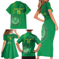 Custom Mauritania Football Family Matching Short Sleeve Bodycon Dress and Hawaiian Shirt Coat Of Arms With Islamic Pattern - Wonder Print Shop