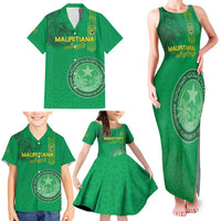 Custom Mauritania Football Family Matching Tank Maxi Dress and Hawaiian Shirt Coat Of Arms With Islamic Pattern - Wonder Print Shop