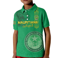 Custom Mauritania Football Kid Polo Shirt Coat Of Arms With Islamic Pattern - Wonder Print Shop