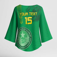 Custom Mauritania Football Kimono Sleeve Blouse Coat Of Arms With Islamic Pattern - Wonder Print Shop