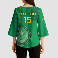 Custom Mauritania Football Kimono Sleeve Blouse Coat Of Arms With Islamic Pattern - Wonder Print Shop