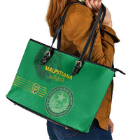 Mauritania Football Leather Tote Bag Coat Of Arms With Islamic Pattern - Wonder Print Shop