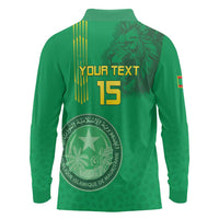 Custom Mauritania Football Long Sleeve Polo Shirt Coat Of Arms With Islamic Pattern - Wonder Print Shop