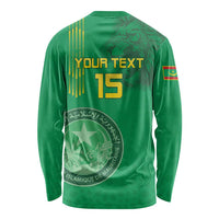 Custom Mauritania Football Long Sleeve Shirt Coat Of Arms With Islamic Pattern - Wonder Print Shop