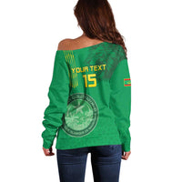 Custom Mauritania Football Off Shoulder Sweater Coat Of Arms With Islamic Pattern - Wonder Print Shop