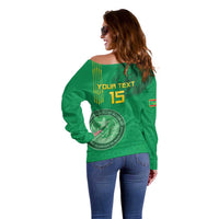 Custom Mauritania Football Off Shoulder Sweater Coat Of Arms With Islamic Pattern - Wonder Print Shop