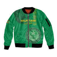 Custom Mauritania Football Sleeve Zip Bomber Jacket Coat Of Arms With Islamic Pattern - Wonder Print Shop