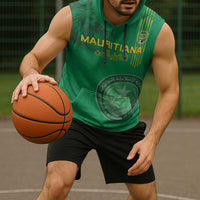 Custom Mauritania Football Sleeveless Hoodie Coat Of Arms With Islamic Pattern - Wonder Print Shop