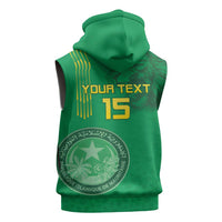 Custom Mauritania Football Sleeveless Zip Hoodie Coat Of Arms With Islamic Pattern - Wonder Print Shop