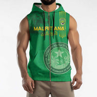Custom Mauritania Football Sleeveless Zip Hoodie Coat Of Arms With Islamic Pattern - Wonder Print Shop