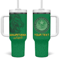 Custom Mauritania Football Tumbler With Handle Coat Of Arms With Islamic Pattern - Wonder Print Shop