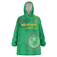 Custom Mauritania Football Wearable Blanket Hoodie Coat Of Arms With Islamic Pattern - Wonder Print Shop