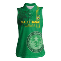 Custom Mauritania Football Women Sleeveless Polo Shirt Coat Of Arms With Islamic Pattern - Wonder Print Shop
