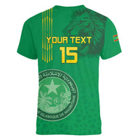 Custom Mauritania Football Women V-Neck T-Shirt Coat Of Arms With Islamic Pattern - Wonder Print Shop