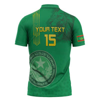 Custom Mauritania Football Zipper Polo Shirt Coat Of Arms With Islamic Pattern - Wonder Print Shop