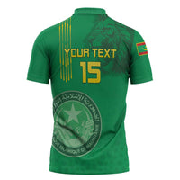 Custom Mauritania Football Zipper Polo Shirt Coat Of Arms With Islamic Pattern - Wonder Print Shop