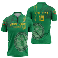 Custom Mauritania Football Zipper Polo Shirt Coat Of Arms With Islamic Pattern - Wonder Print Shop