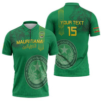 Custom Mauritania Football Zipper Polo Shirt Coat Of Arms With Islamic Pattern - Wonder Print Shop