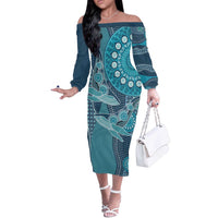 Personalized South Africa Whale Fes Off The Shoulder Long Sleeve Dress African Shwe Shwe Pattern - Wonder Print Shop