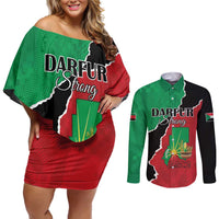 Personalized Sudan Couples Matching Off Shoulder Short Dress and Long Sleeve Button Shirt Darfur Be Strong - Wonder Print Shop