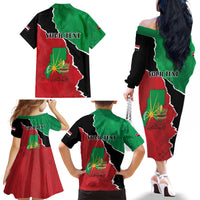 Personalized Sudan Family Matching Off The Shoulder Long Sleeve Dress and Hawaiian Shirt Darfur Be Strong - Wonder Print Shop