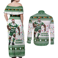 Zimbabwe Rugby Christmas Couples Matching Off Shoulder Maxi Dress and Long Sleeve Button Shirt The Sables Krismes Yakanaka - Wonder Print Shop