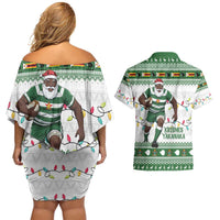 Zimbabwe Rugby Christmas Couples Matching Off Shoulder Short Dress and Hawaiian Shirt The Sables Krismes Yakanaka - Wonder Print Shop