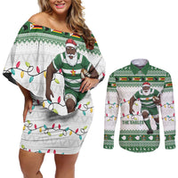 Zimbabwe Rugby Christmas Couples Matching Off Shoulder Short Dress and Long Sleeve Button Shirt The Sables Krismes Yakanaka - Wonder Print Shop