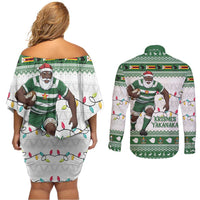 Zimbabwe Rugby Christmas Couples Matching Off Shoulder Short Dress and Long Sleeve Button Shirt The Sables Krismes Yakanaka - Wonder Print Shop