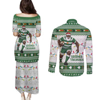 Zimbabwe Rugby Christmas Couples Matching Puletasi and Long Sleeve Button Shirt The Sables Krismes Yakanaka - Wonder Print Shop