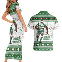 Zimbabwe Rugby Christmas Couples Matching Short Sleeve Bodycon Dress and Hawaiian Shirt The Sables Krismes Yakanaka - Wonder Print Shop