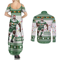 Zimbabwe Rugby Christmas Couples Matching Summer Maxi Dress and Long Sleeve Button Shirt The Sables Krismes Yakanaka - Wonder Print Shop