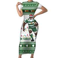 Zimbabwe Rugby Christmas Short Sleeve Bodycon Dress The Sables Krismes Yakanaka - Wonder Print Shop