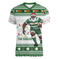Zimbabwe Rugby Christmas Women V-Neck T-Shirt The Sables Krismes Yakanaka - Wonder Print Shop