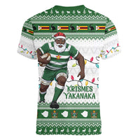 Zimbabwe Rugby Christmas Women V-Neck T-Shirt The Sables Krismes Yakanaka - Wonder Print Shop