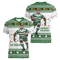 Zimbabwe Rugby Christmas Women V-Neck T-Shirt The Sables Krismes Yakanaka - Wonder Print Shop