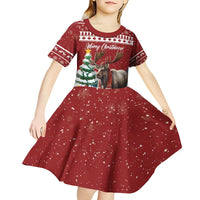 Personalized Canada Christmas Kid Short Sleeve Dress Merry Christmoose - Wonder Print Shop