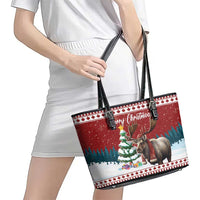 Canada Christmas Leather Tote Bag Merry Christmoose - Wonder Print Shop