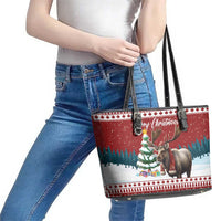Canada Christmas Leather Tote Bag Merry Christmoose - Wonder Print Shop