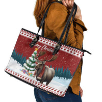 Canada Christmas Leather Tote Bag Merry Christmoose - Wonder Print Shop