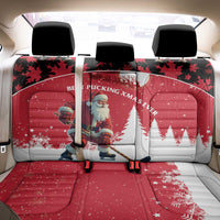 Canada Christmas Back Car Seat Cover Santa Claus Hockey Player - Maple Leaves Pattern - Wonder Print Shop