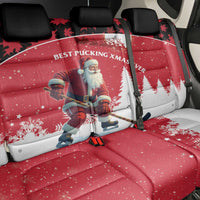 Canada Christmas Back Car Seat Cover Santa Claus Hockey Player - Maple Leaves Pattern - Wonder Print Shop