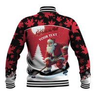 Personalized Canada Christmas Baseball Jacket Santa Claus Hockey Player - Maple Leaves Pattern - Wonder Print Shop