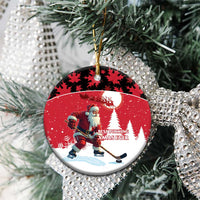Personalized Canada Christmas Ceramic Ornament Santa Claus Hockey Player - Maple Leaves Pattern - Wonder Print Shop
